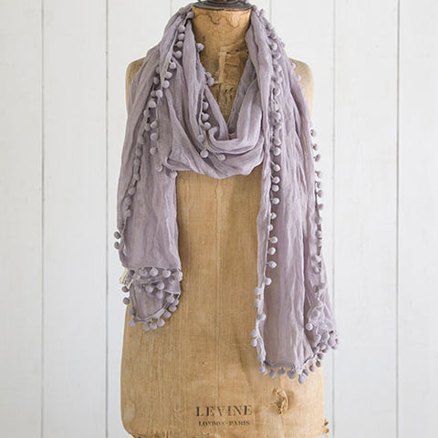 Lavender Grey Pom-Pom Scarf