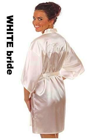 Rhinestone Embellished Silky Satin Kimono Dressing Robe for Bride, Bridesmaids, and Wedding Party